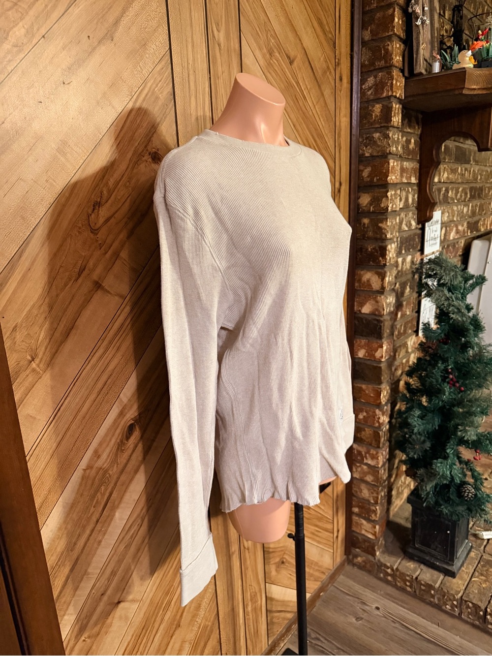 Aeropostale Mens M White Waffle Knit Long Sleeve Shirt Y2K Thermal Tee Top - Picture 3 of 9